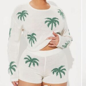 Fashion Nova White and Green Palm Tree Shorts
